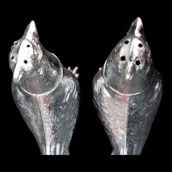 Vtg MCM Pheasants Salt & Pepper Shakers Silver Plated Long Tail Birds Pair Set - Picture 14 of 16